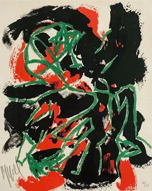 Karel Appel - abstracte compositie nr 3.( Der Spiegel , KÖln, 1961) met nieuwe lijst! kopen? Bied vanaf 625!