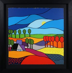 Kees Kooy - Zeefdruk, Bloeiende Velden - Ingelijst kopen? Bied vanaf 70!