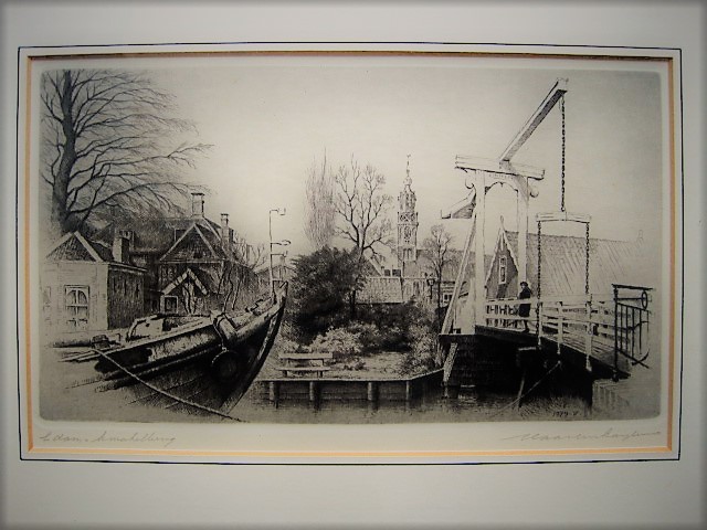 Maarten Langbroek - Fraaie Ets "Edam - vrouw op de Kwakelbrug" gesigneerd  kopen? Bied vanaf 1!