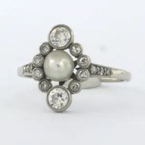 14k wit gouden ring met parel en bolsjewiek geslepen diamant 0,75ct - rm 19 kopen? Bied vanaf 700!