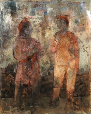 Niet of onleesbaar gesigneerd - Gemengde techniek op papier, Twee figuren - Ingelijst kopen? Bied vanaf 1!