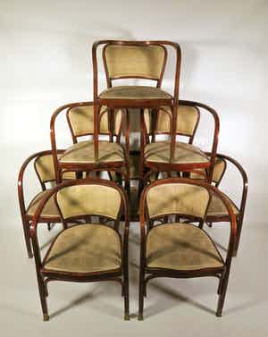 Gustav Siegel - Acht stoelen voor J&J Kohn, Wien - Wiener Werkstatte/Bauhaus verkocht voor € 1200!