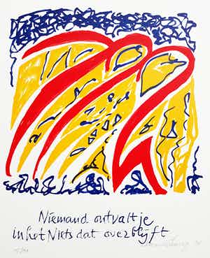 Simon Vinkenoog - Niemand ontvalt je in het Niets dat overblijft, zeefdruk verkocht voor € 75!