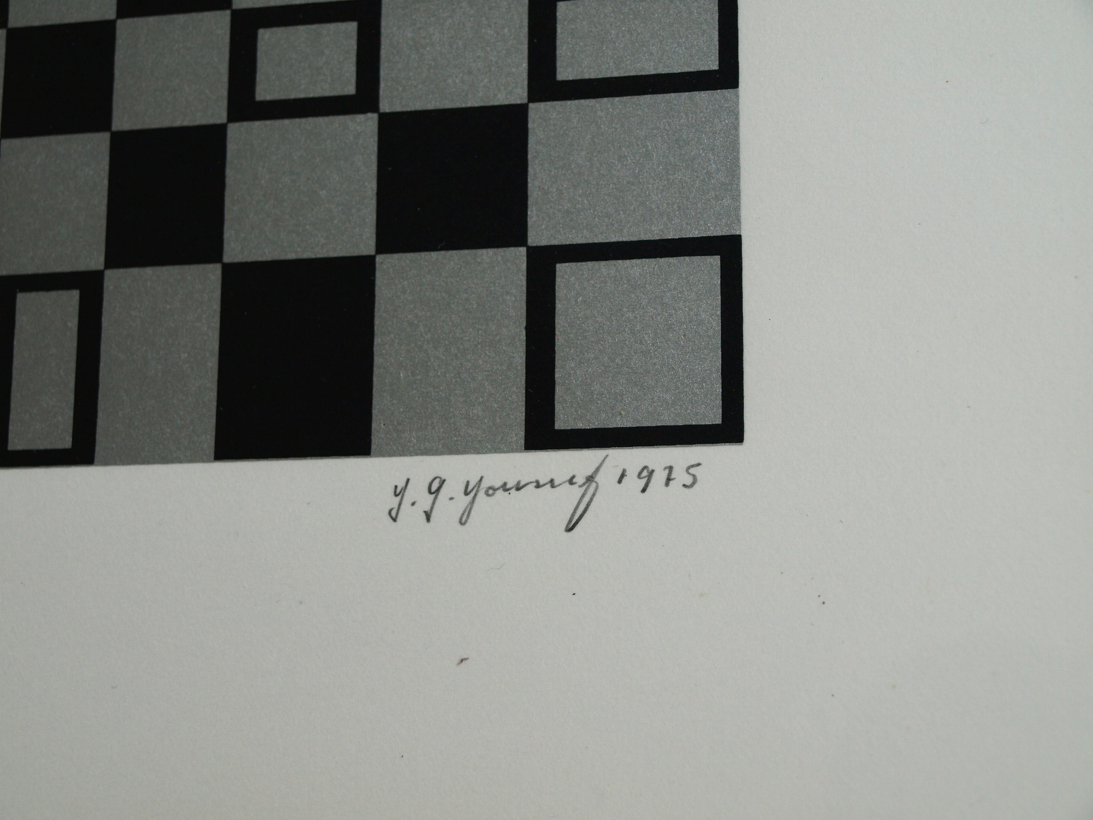 Yahya Youssef - Zeefdruk , Op Art – gesigneerd & ingelijst - 1975 - oplage 15  kopen? Bied vanaf 75!
