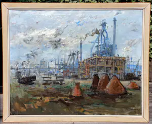 Jan Korthals - Hoogovens, olieverf op doek (ingelijst, groot) kopen? Bied vanaf 995!