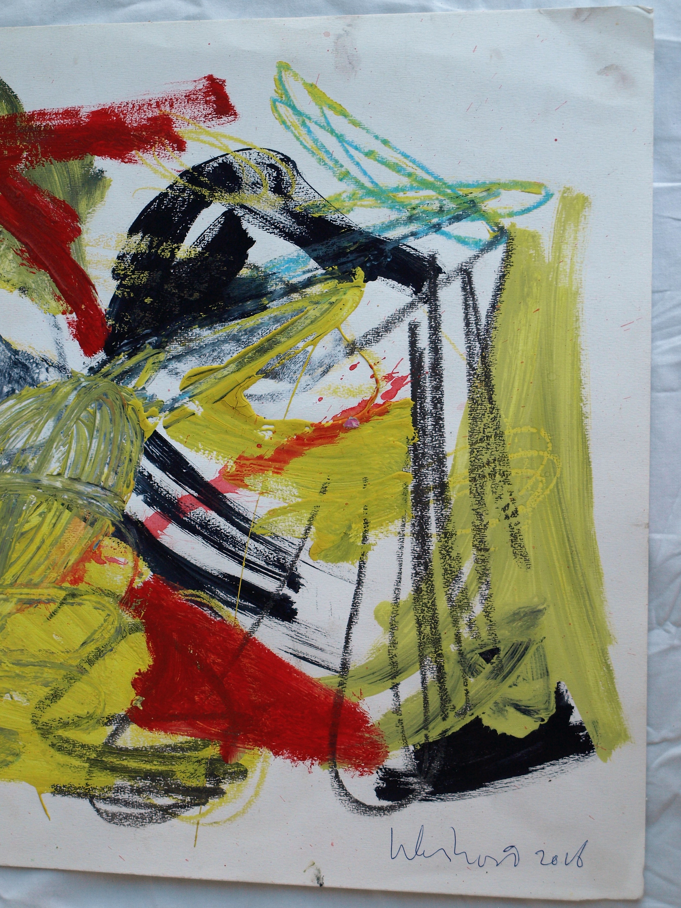 Peter Klashorst - Gemengde techniek op papier – Abstract met rood, geel en zwart - 2016 kopen? Bied vanaf 35!