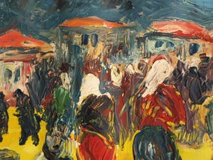 Niet of onleesbaar gesigneerd - Olieverf op papier , Oriëntaals , Stadsgezicht – Turkije? – 1979 kopen? Bied vanaf 1!