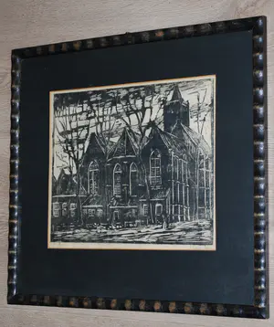 Abraham van der Zee - zeldzame houtsnede van de (Grote) St.Janskerk te Schiedam - kopen? Bied vanaf 45!