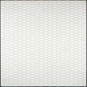 M. van Rooy - Olieverf op doek, Geometrische voorstelling in wit/lichtblauw (Groot) verkocht voor € 150!