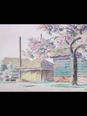 Antonius Hubertus Nordberg - Boerenerf met kippen en hooiberg - Aquarel kopen? Bied vanaf 30!