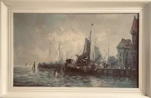 Herman Wijngaard - Haven Gezicht - Olieverf Schilderij kopen? Bied vanaf 225!