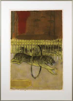 Ru van Rossem - Ets en aquatint, Tijgersprong - Ingelijst verkocht voor € 70!