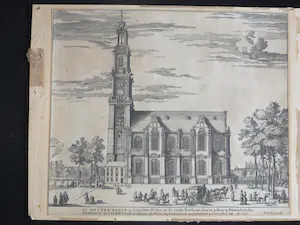 Niet of onleesbaar gesigneerd - Gezicht op de Westerkerk te Amsterdam, 1726 kopen? Bied vanaf 1!