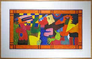 Clemens Briels - Zeefdruk, Algunos gentes (...) - Ingelijst (Zeer groot) verkocht voor € 150!