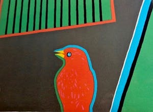 Harrie Gerritz - Verdwaalde Vogel (kijkt door tralies naar het landschap) - Ingelijst kopen? Bied vanaf 49!