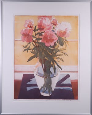 Marcel Schellekens - Kleurenets, Pioenrozen met gele achtergrond - Ingelijst (Groot) kopen? Bied vanaf 110!