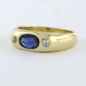 14k gouden ring met saffier tot.0.84ct en Bolsjewiek geslepen diamant tot.0.10ct kopen? Bied vanaf 360!