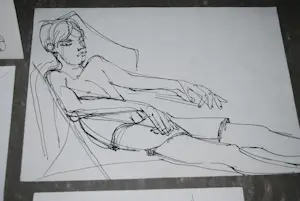 Rob Aussen - 9 inkttekeningen - strandscenes ca. 1983 kopen? Bied vanaf 20!