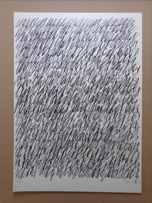 Ado Hamelrijck - ABSTRACTIE / ZW-W ZEEFDRUK / 70x50cm / SIG / 1987 kopen? Bied vanaf 45!