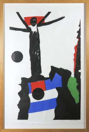 Jef Diederen - Houtsnede, Zonder titel - Ingelijst verkocht voor € 50!