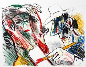 Anton Martineau - De schilder en zijn model, litho verkocht voor € 60!