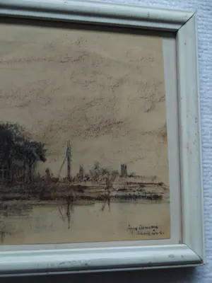 Poppe Damave - Ingelijste pasteltekening , Schalkwijk, Haarlem kopen? Bied vanaf 1!