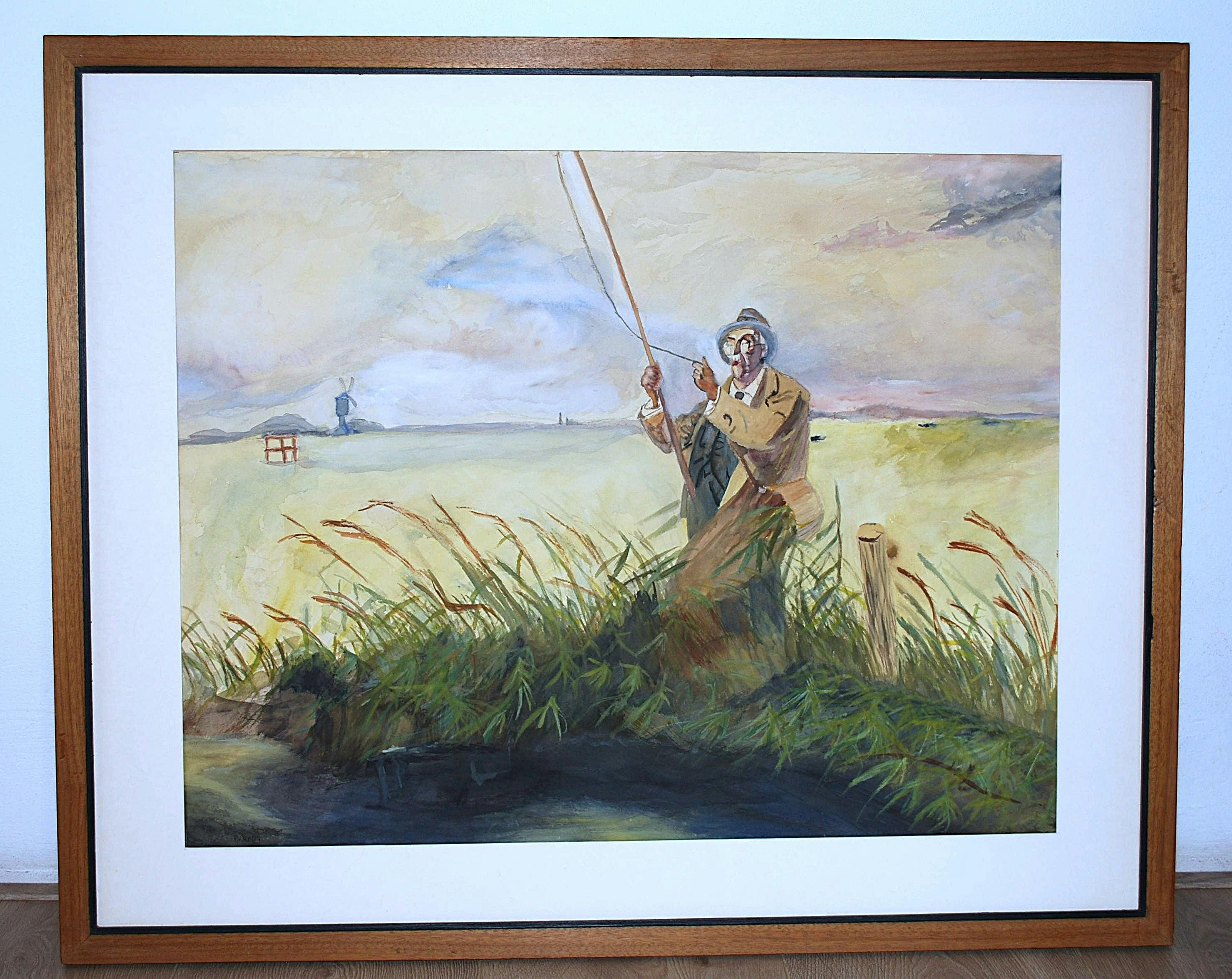 Piet van der Hem - Visser in de polder - zeer groot werk kopen? Bied vanaf 895!