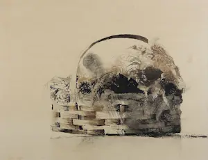 Jose Calsina - Pen/ Aquarel op papier, Mand met gesponnen wol - Ingelijst (Groot) kopen? Bied vanaf 40!