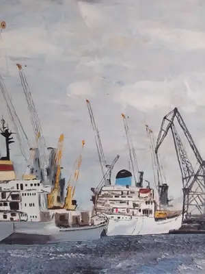 Niet of onleesbaar gesigneerd - Havenzicht met schepen aan de kade kopen? Bied vanaf 1!