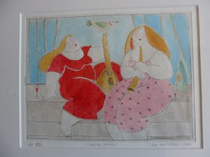 Ada Breedveld - Handgekleurde ets, Titel. "Kleine pauze". kopen? Bied vanaf 50!