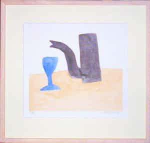 Klaas Gubbels - kan/blauw glas (mooi ingelijst) verkocht voor € 350!