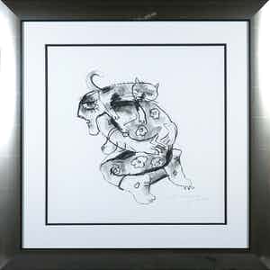 Henk Vierveijzer - Houtskool, Zonder titel - Ingelijst verkocht voor € 100!