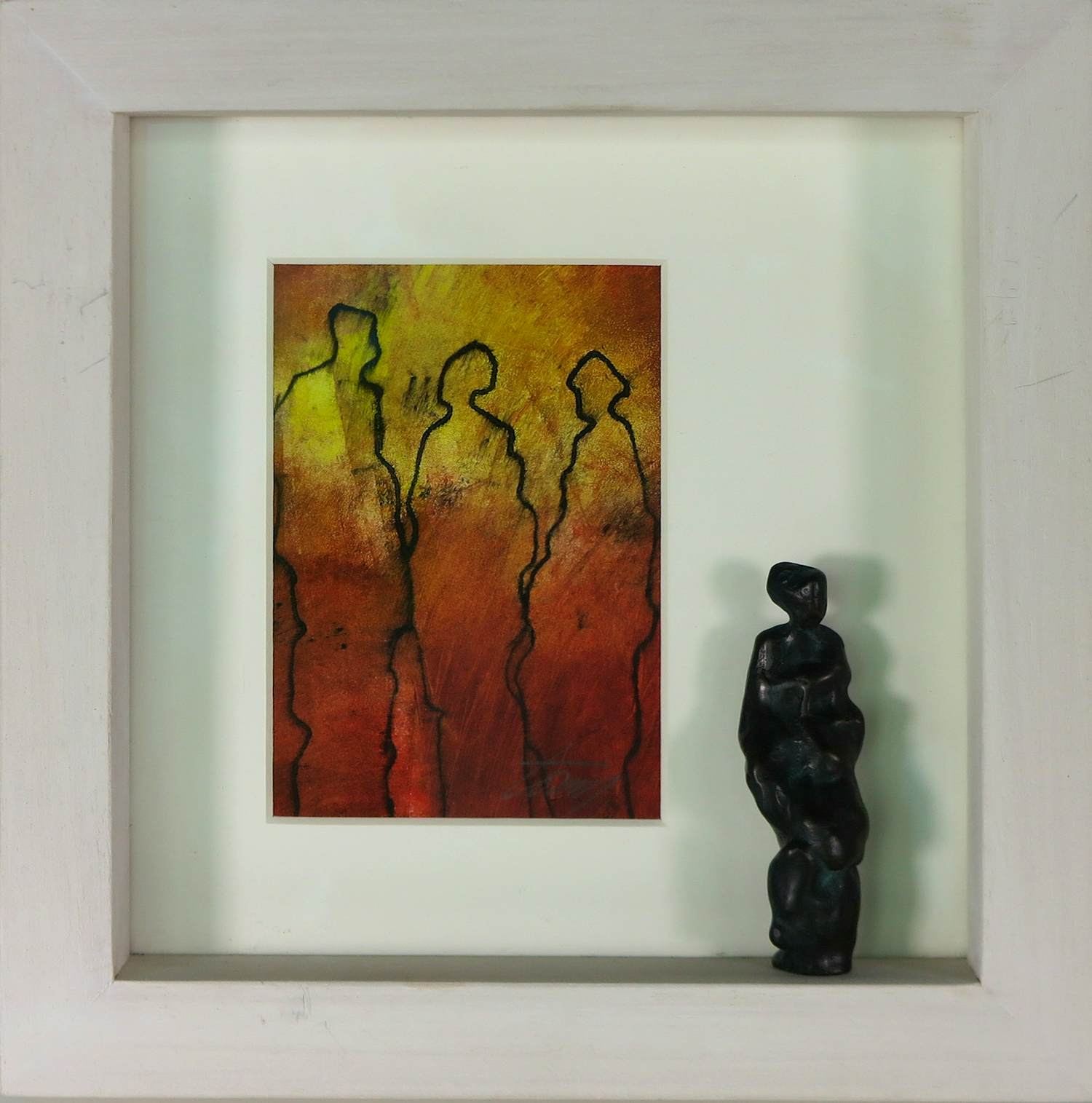 Ton Verstraten - Wandobject monotype en bronzen beeld, Beeld in schilderij en schilderij in beeld kopen? Bied vanaf 100!