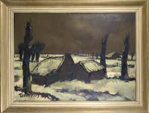 Toon Koster - Olieverf op doek, Nieuwkoop - Ingelijst (Groot) verkocht voor € 100!