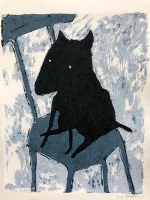 Peter Bastiaanssen - Hondje op stoel I zwart/wit verkocht voor € 45!