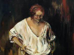 Peter Leyenaar - (1923-2023) Naar Rembrandt , Olieverf op doek, Badende vrouw - 1983 kopen? Bied vanaf 1!