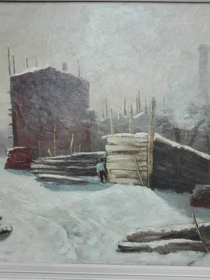 Robert Ives Browne - Bouwplaats in de winter - ca 1900 kopen? Bied vanaf 155!
