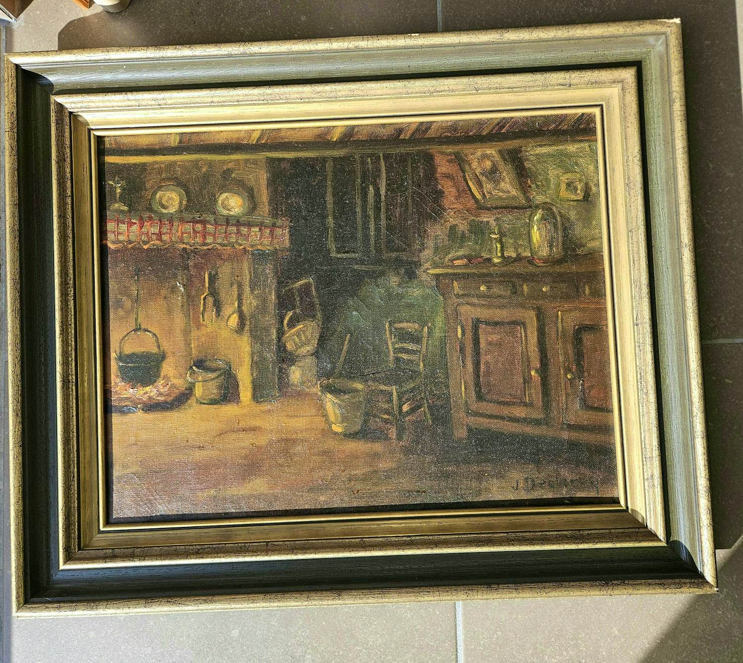 Onbekend - olieverfschilderij typische haard oude hoeve kopen? Bied vanaf 60!