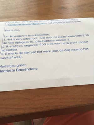 Henriette Boerendans - Handgesigneerde houtsnede ‘ 5 mei ‘. kopen? Bied vanaf 65!