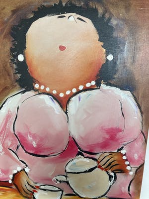 Theo Broeren - Glicée met acryl op doek ‘Theekransje’ (GROOT) kopen? Bied vanaf 100!