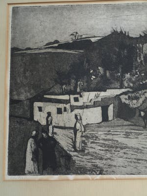 Ber Mengels - Ingelijste ets, Mediterraan mijnlandschap - 1963 kopen? Bied vanaf 35!