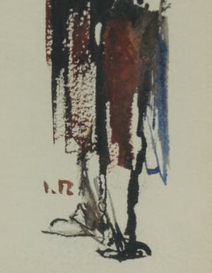 Jan Rijlaarsdam - Inkttekening en aquarel, Man met accordeon - Ingelijst kopen? Bied vanaf 100!