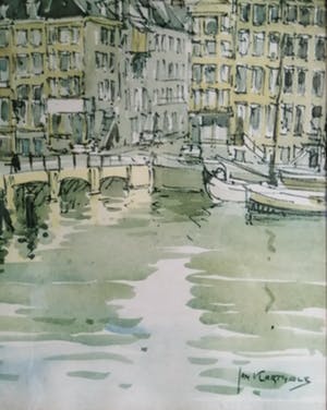 Jan Korthals - (1916-1972) - Magere brug over de Amstel te Amsterdam - 1968 kopen? Bied vanaf 75!