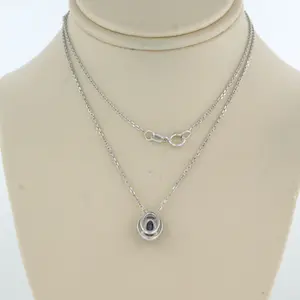 14k gouden collier met hanger met saffier en briljant geslepen diamant kopen? Bied vanaf 185!