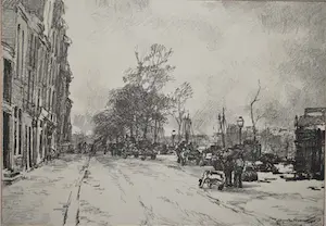 Johan Hendrik van Mastenbroek - Kade Rotterdam - ingelijste litho 1938 kopen? Bied vanaf 60!