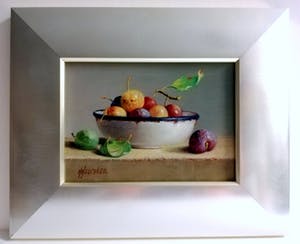 Hans Habraken - Stilleven witte kom met blauwe rand gevuld pruimen kopen? Bied vanaf 295!