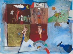 Michel van Overbeeke - Gemengde techniek en bladgoud op papier, Zonder titel - Ingelijst kopen? Bied vanaf 350!