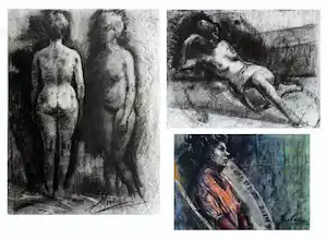 Jan van der Veer - drie tekeningen - 2 x naakt en 1x portret verkauft für € 60!