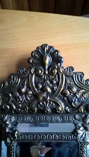 Curiosa - Latoenkoperen Spiegel / Stoffer en Blik - Hout, Koper kopen? Bied vanaf 1!