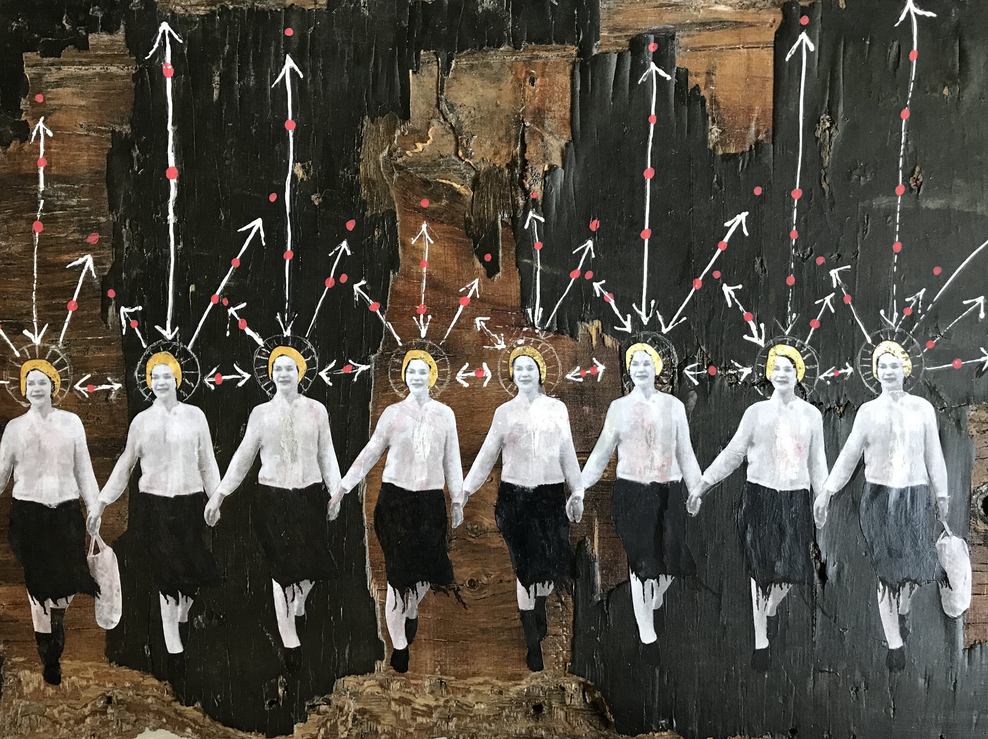Shila Oringer - "Girls' - Mixed Art/ Collage op hout. kopen? Bied vanaf 140!